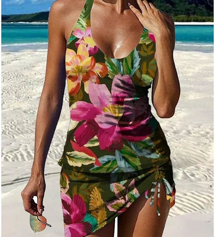 Filipa - Tankini graphique floral avec short, effet ventre plat