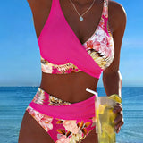 Lorena - Bikini avec imprimé floral contrasté et fente