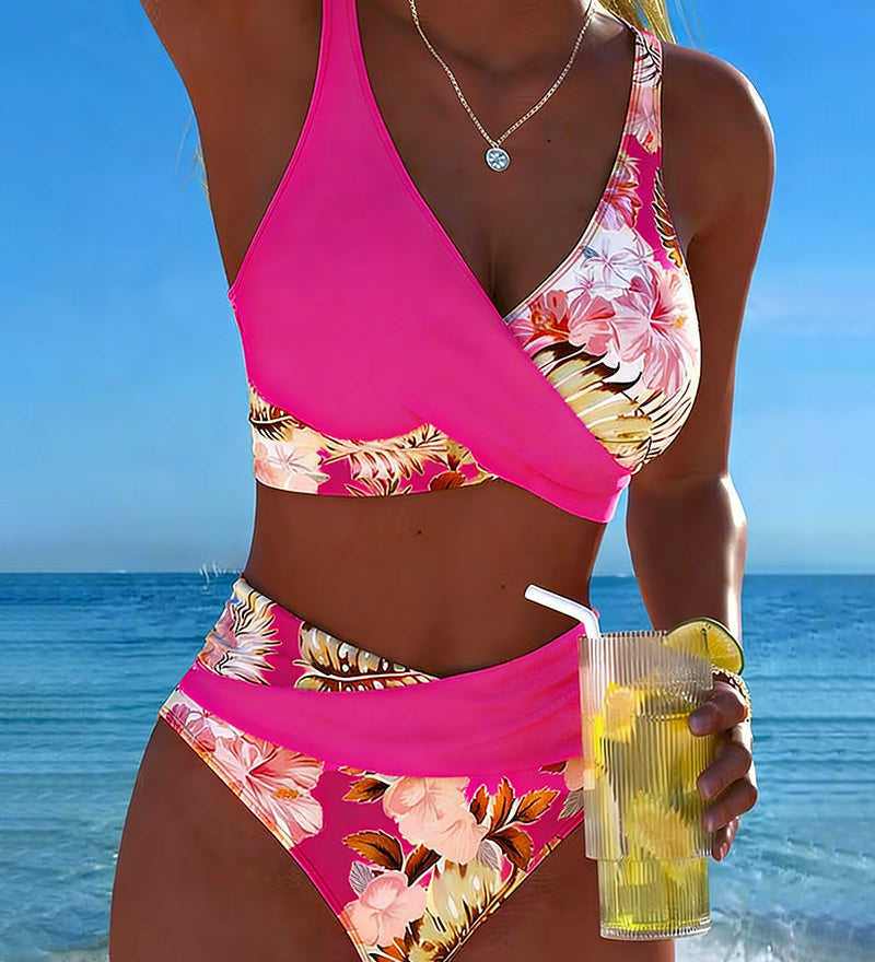 Lorena - Bikini avec imprimé floral contrasté et fente