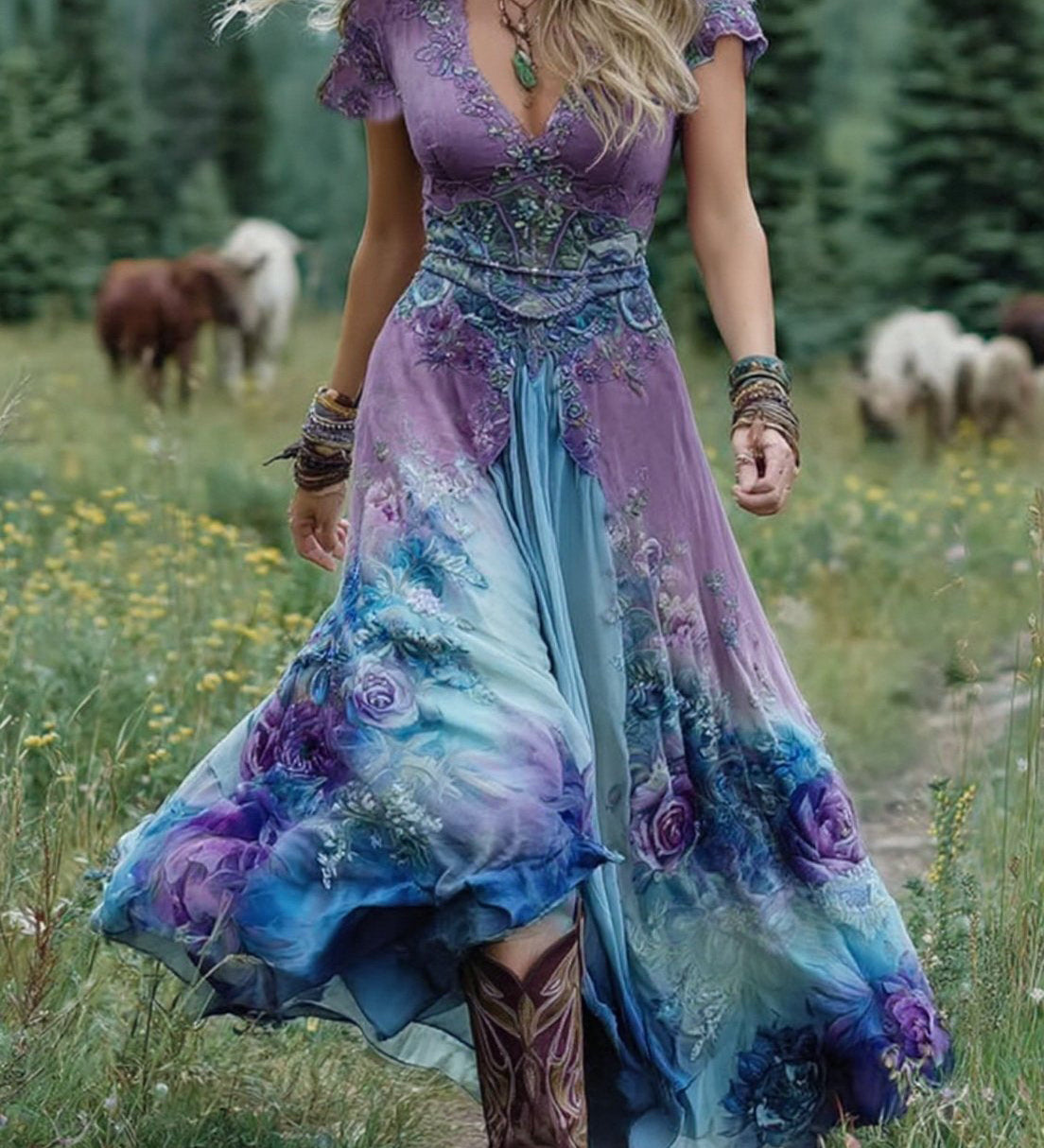 Serena - Robe Maxi Courte Fleurie