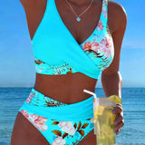 Lorena - Bikini avec imprimé floral contrasté et fente
