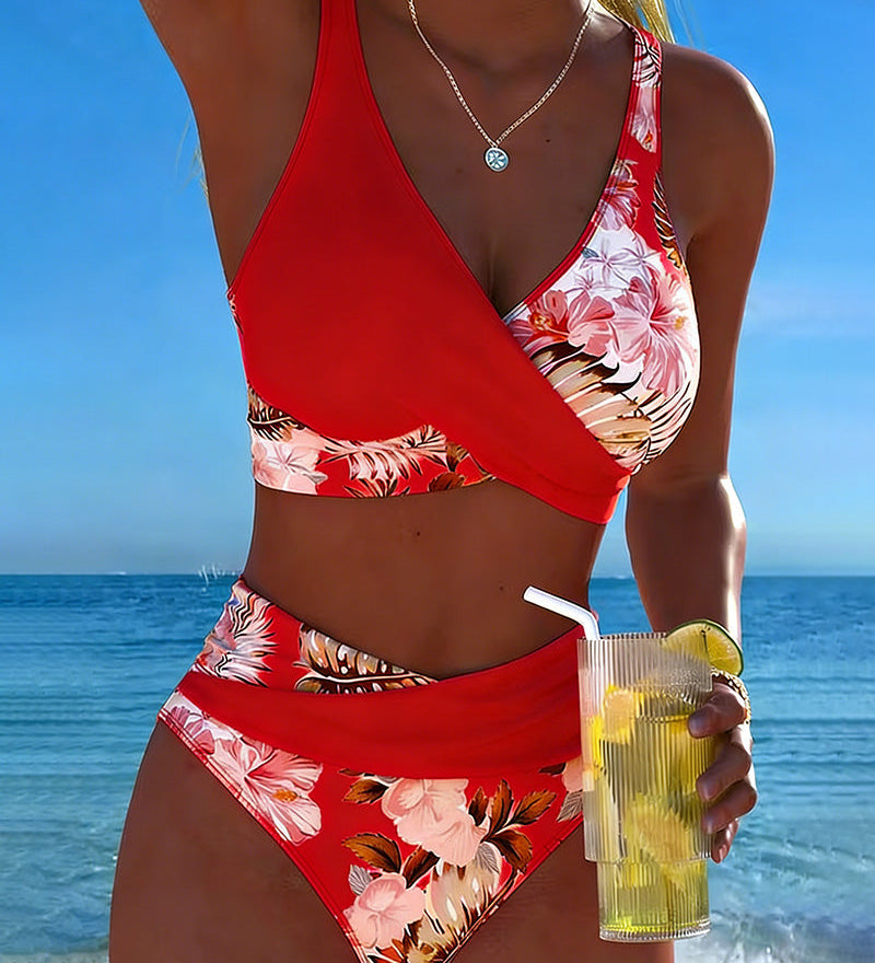 Lorena - Bikini avec imprimé floral contrasté et fente