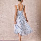 Renata - Robe Midi Fleurie Bleue