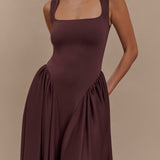 Sara - Robe midi en maille marron