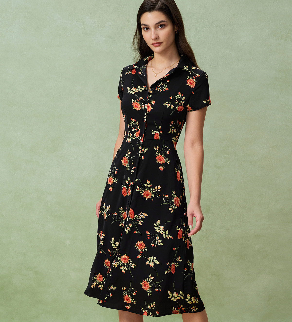 Glória - Robe Midi Noire Fleurie