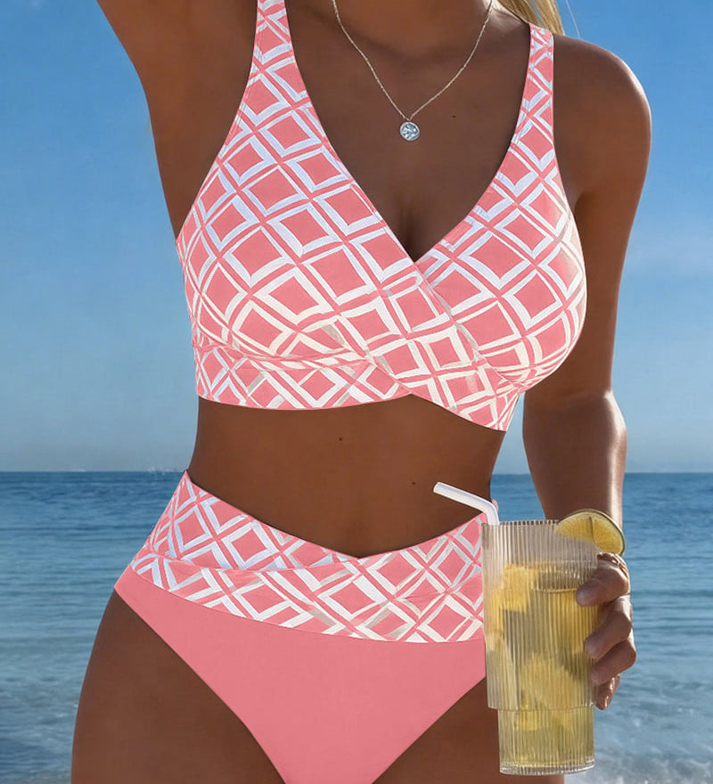 Sara - Bikini Deux Pièces avec Soutien-Gorge en Découpe et Motif Diamant