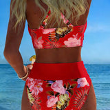 Lorena - Bikini avec imprimé floral contrasté et fente