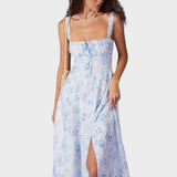 Renata - Robe Midi Fleurie Bleue