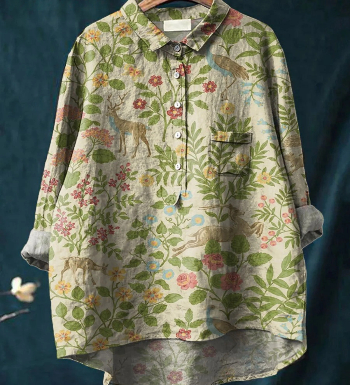 Georgina - Chemise Décontractée Vintage Fleurie avec Animaux