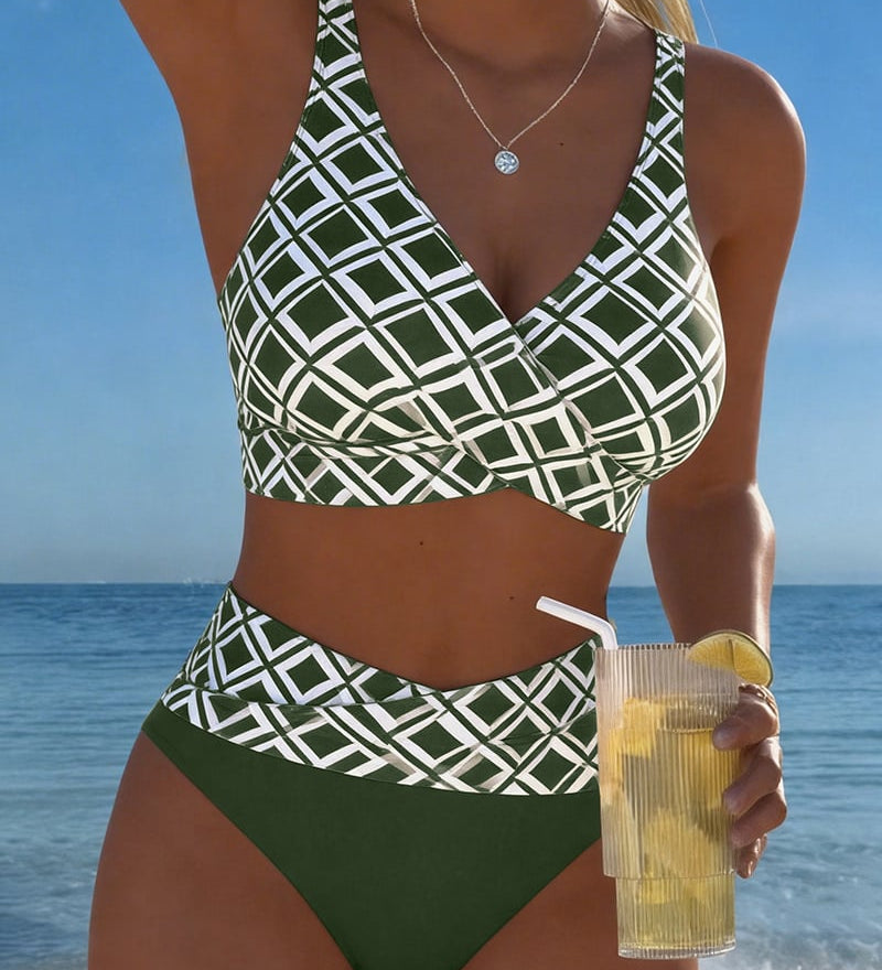 Sara - Bikini Deux Pièces avec Soutien-Gorge en Découpe et Motif Diamant