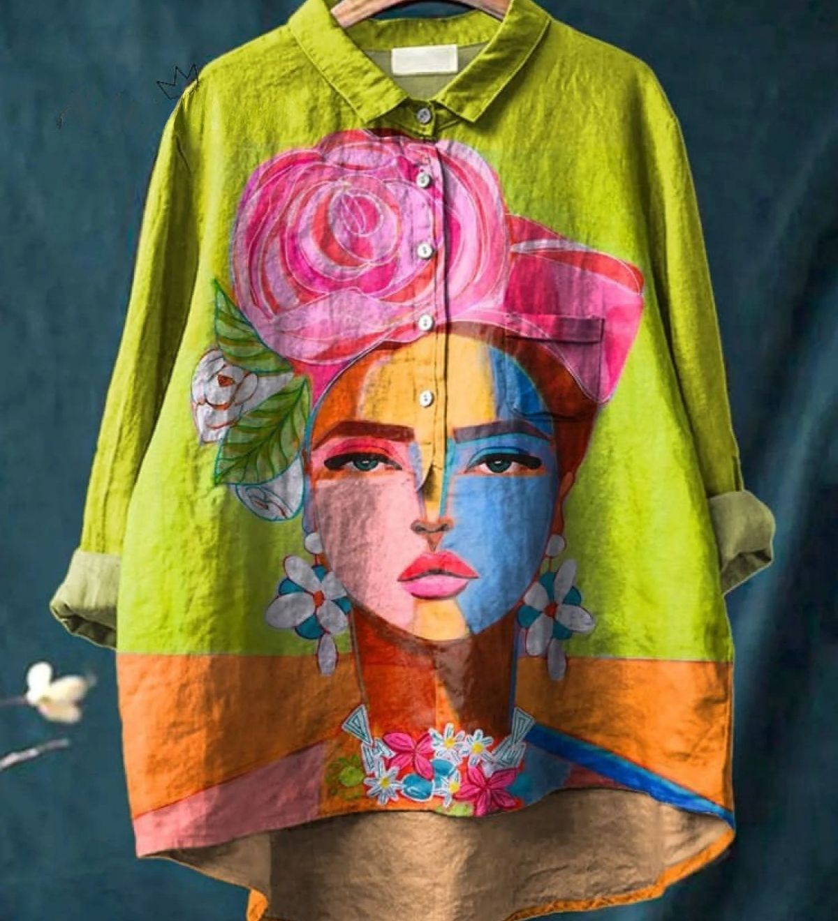Âmbar - T-shirt Casual Imprimé avec Portrait de Frida en Peinture à l'Huile