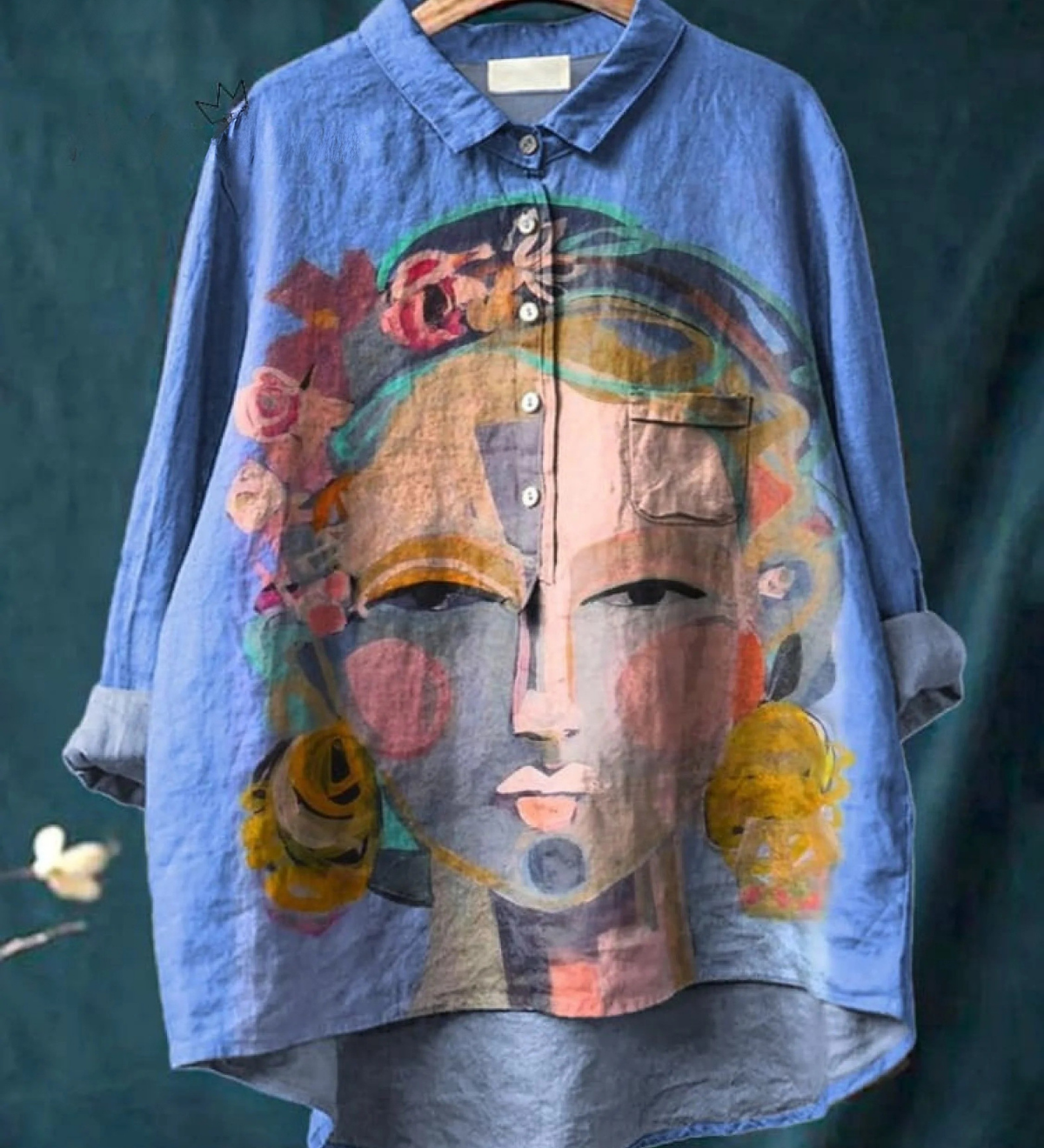 Âmbar - T-shirt Casual Imprimé avec Portrait de Frida en Peinture à l'Huile