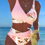 Lorena - Bikini avec imprimé floral contrasté et fente