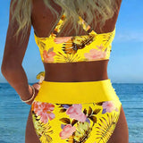 Lorena - Bikini avec imprimé floral contrasté et fente