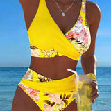 Lorena - Bikini avec imprimé floral contrasté et fente