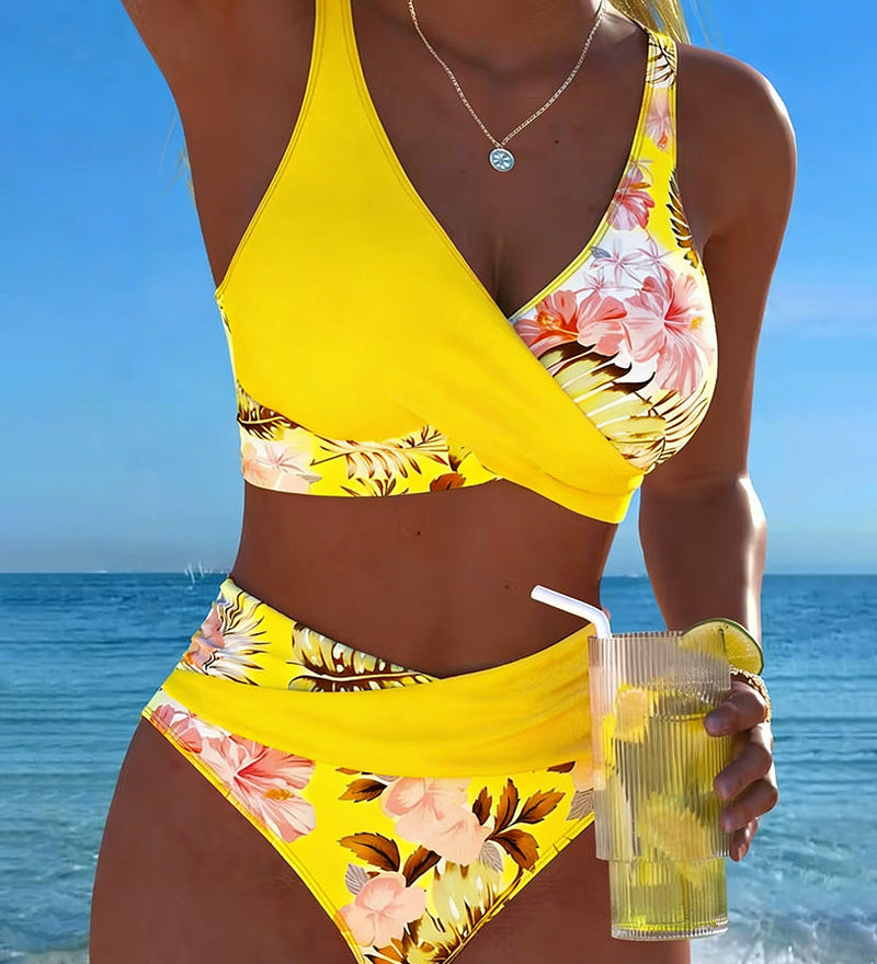 Lorena - Bikini avec imprimé floral contrasté et fente