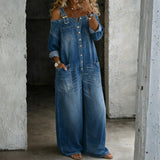 Florence - Combinaison en Denim avec Épaules Dégagées
