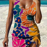 Filipa - Tankini graphique floral avec short, effet ventre plat