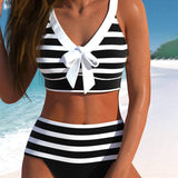 Vitória - Maillot de bain à rayures taille haute
