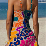 Filipa - Tankini graphique floral avec short, effet ventre plat
