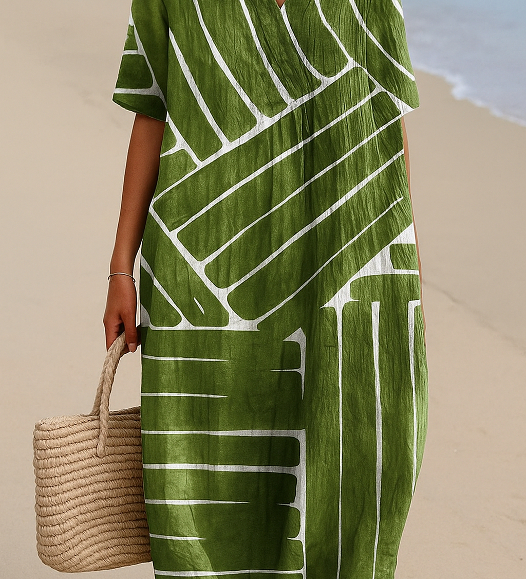 Eira - Robe Verte avec Motif Géométrique