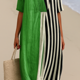 Noémia - Robe Verte Vibrante avec Rayures Noires