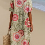 Margarida - Robe Florale avec Feuilles et Mandala