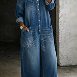 Florence - Combinaison en Denim avec Épaules Dégagées