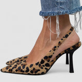 Liorina - Escarpins kaki avec imprimé léopard et bout pointu