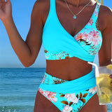 Lorena - Bikini avec imprimé floral contrasté et fente