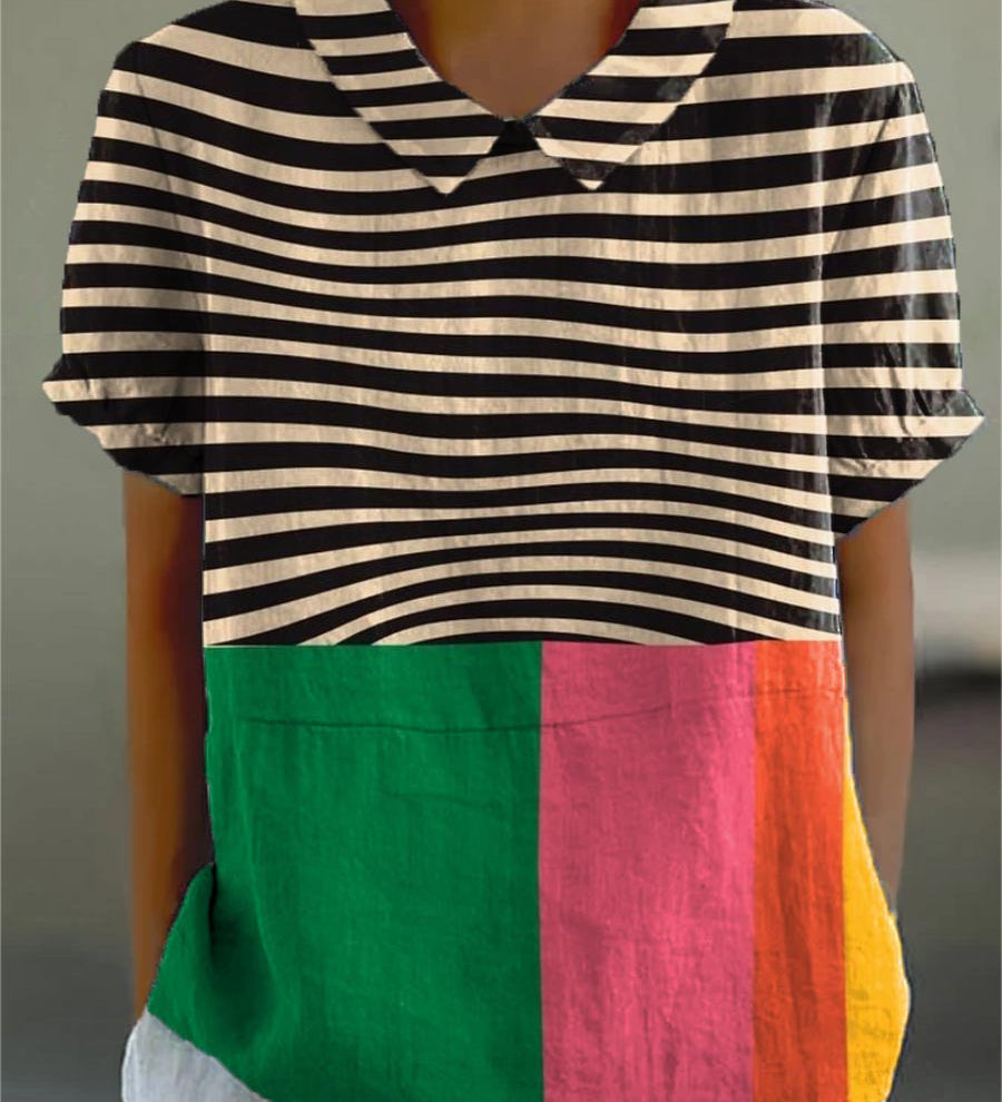 Eva - Chemise à Rayures Audacieuses et Bloc de Couleur