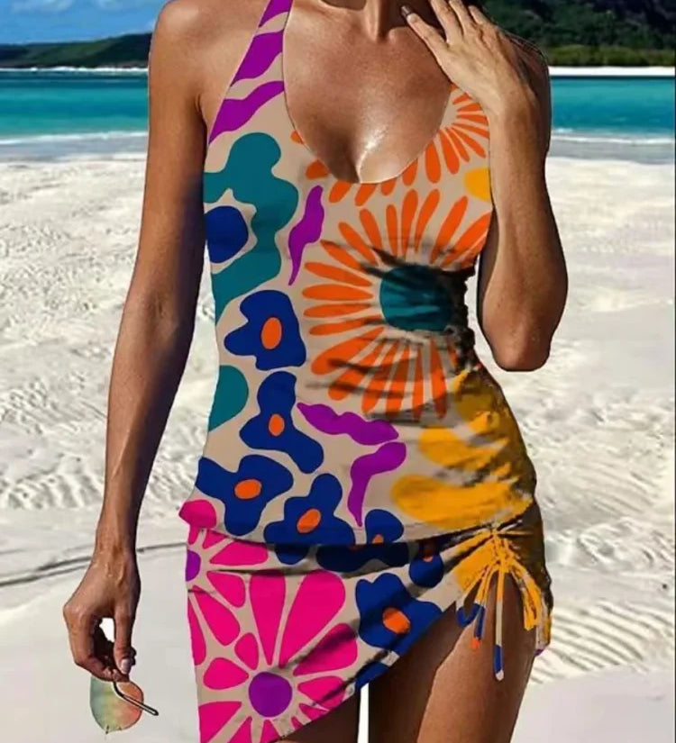 Filipa - Tankini graphique floral avec short, effet ventre plat