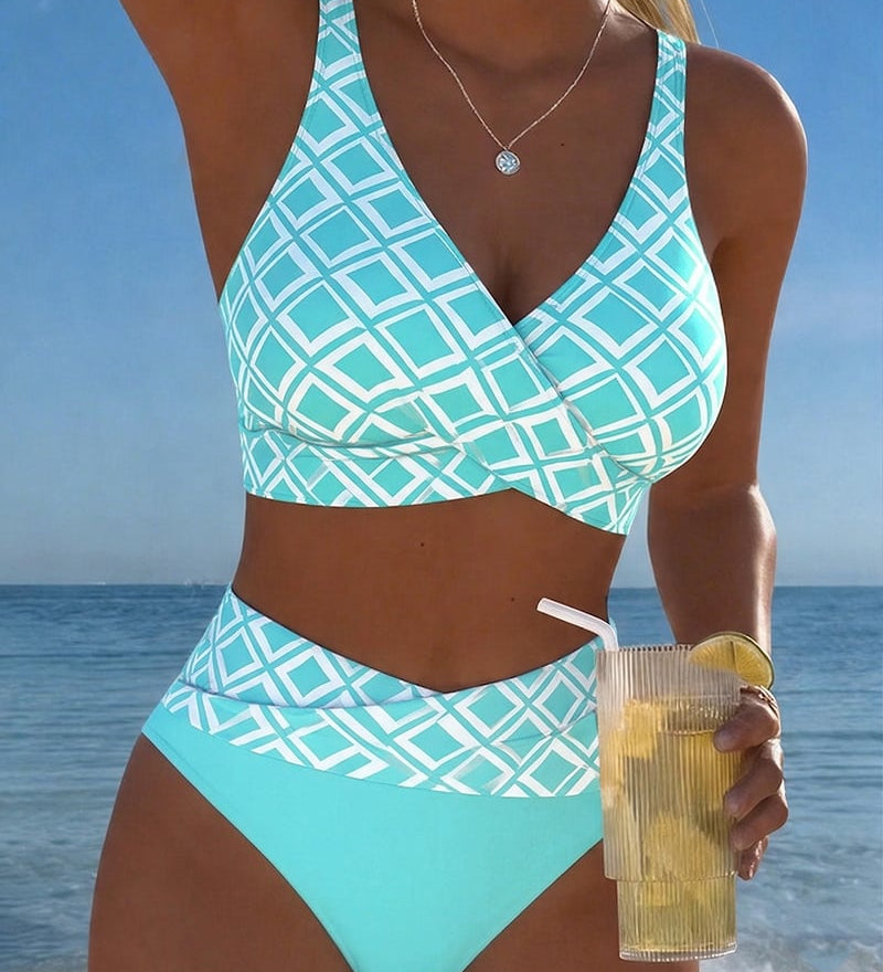 Sara - Bikini Deux Pièces avec Soutien-Gorge en Découpe et Motif Diamant