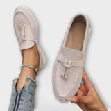Mocassins Féminins Beiges avec Cordons Décoratifs