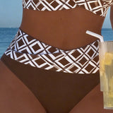 Sara - Bikini Deux Pièces avec Soutien-Gorge en Découpe et Motif Diamant