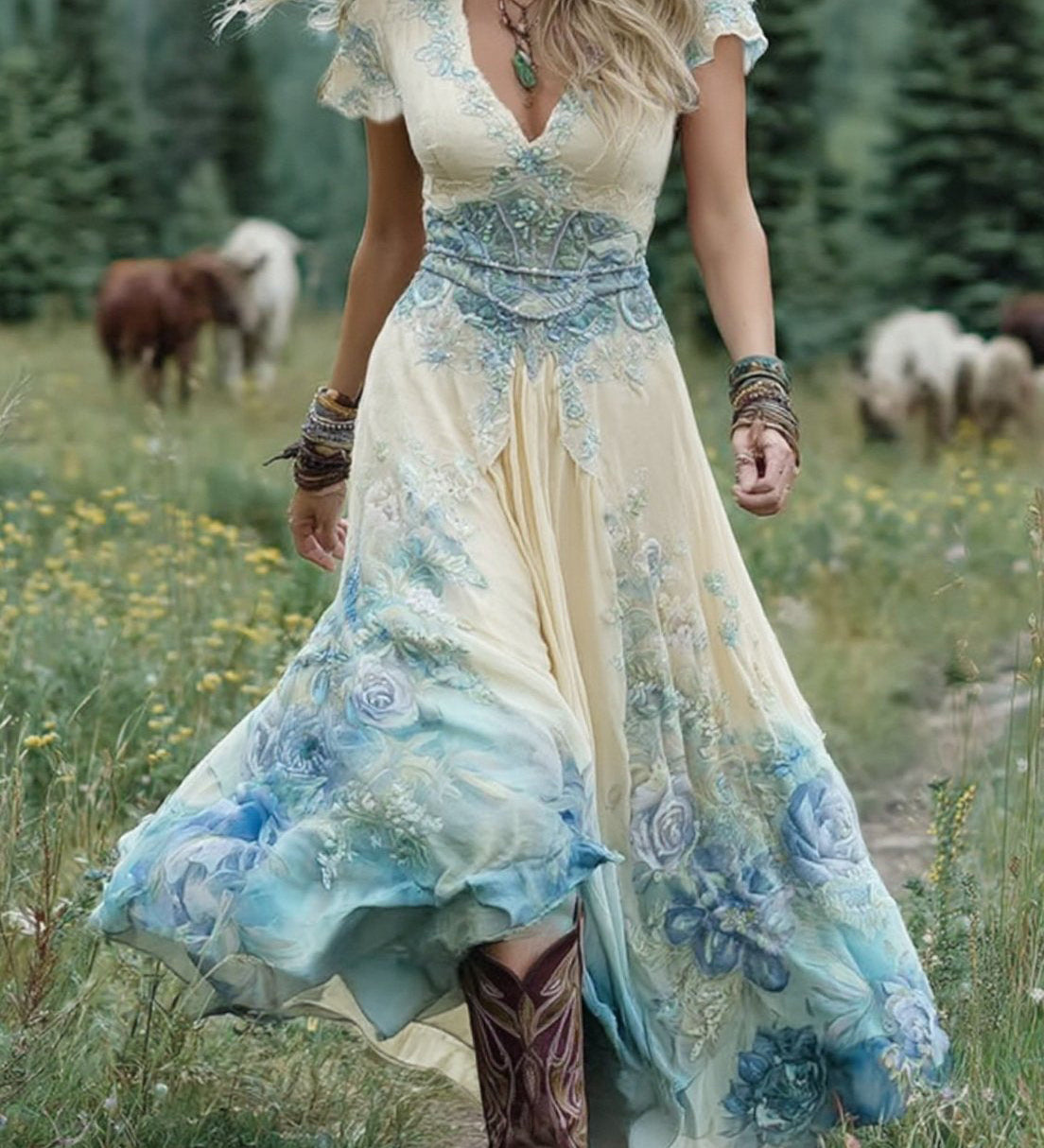 Serena - Robe Maxi Courte Florale