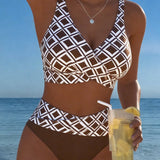 Sara - Bikini Deux Pièces avec Soutien-Gorge en Découpe et Motif Diamant