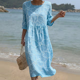 Joana - Robe Maxi à Col Ronde avec Imprimé