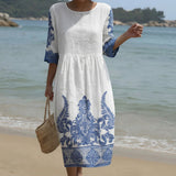 Bianca - Robe Maxi à Col Ronde avec Imprimé