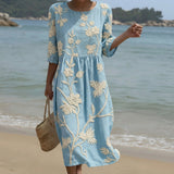 Cátia - Robe Midi avec Imprimé de Plantes et de Fleurs