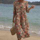 Sara - Robe Maxi à Col Ronde avec Imprimé