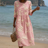 Paula - Robe Midi avec Imprimé de Plantes et de Fleurs