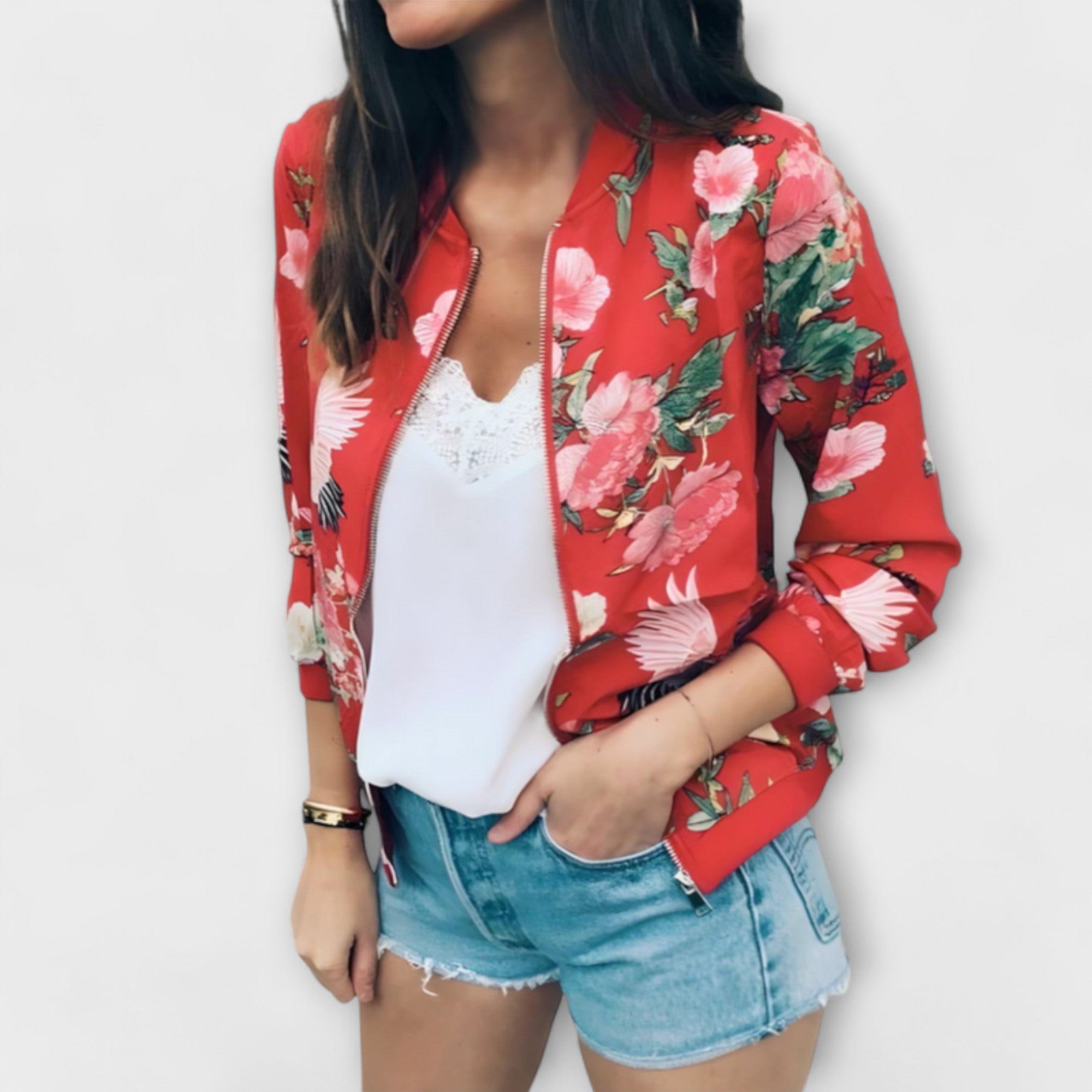 Andreia - Veste bomber élégante fleurie