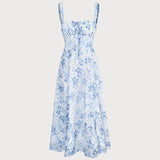 Renata - Robe Midi Fleurie Bleue
