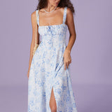 Renata - Robe Midi Fleurie Bleue