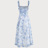 Renata - Robe Midi Fleurie Bleue