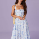 Renata - Robe Midi Fleurie Bleue