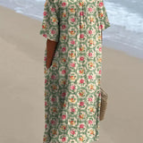 Eulállia - Robe Florale Rétro en Vert d'Eau