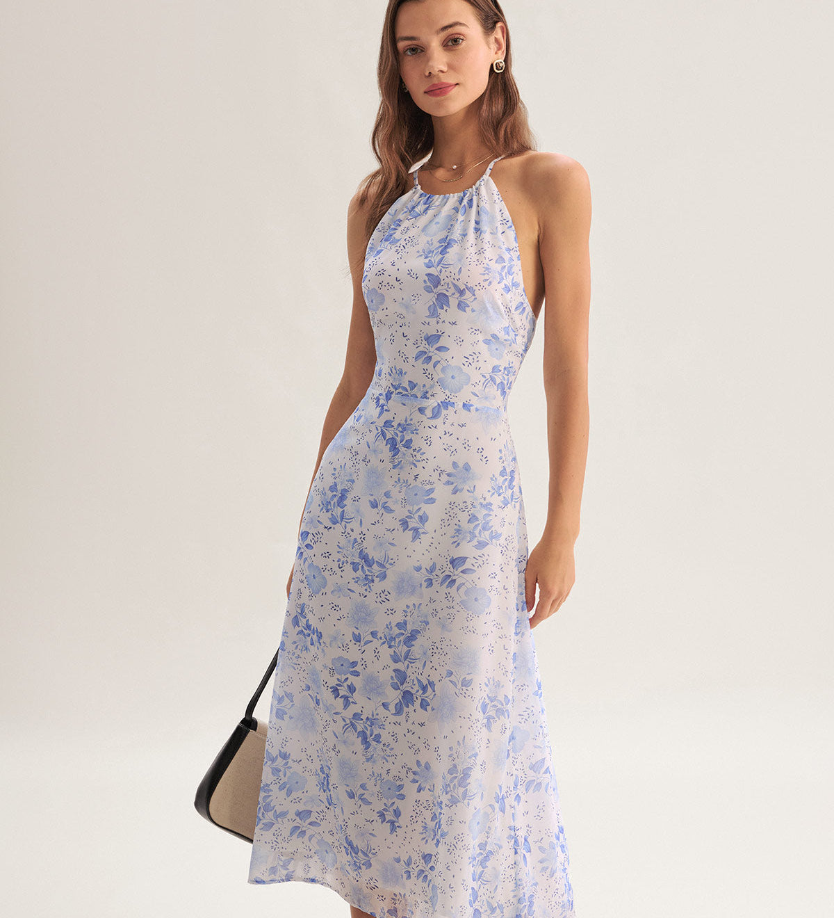 Clarice - Robe Midi Bleue Fleurie